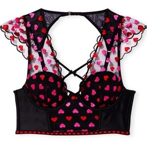 New! Victoria's Secret Lined Heart Embroidery Cap-Sleeve Corset 10998